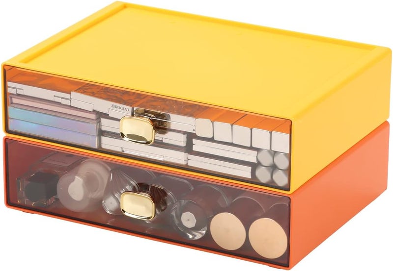 OSteed Spacious Desktop Storage Box, 2 Large Storage Drawers, Stackable Office Desk Drawer Organizer and Accessories, Printer Paper Organizer, Orange & Yellow Plastic Drawers for Workspace & Home - Image 4